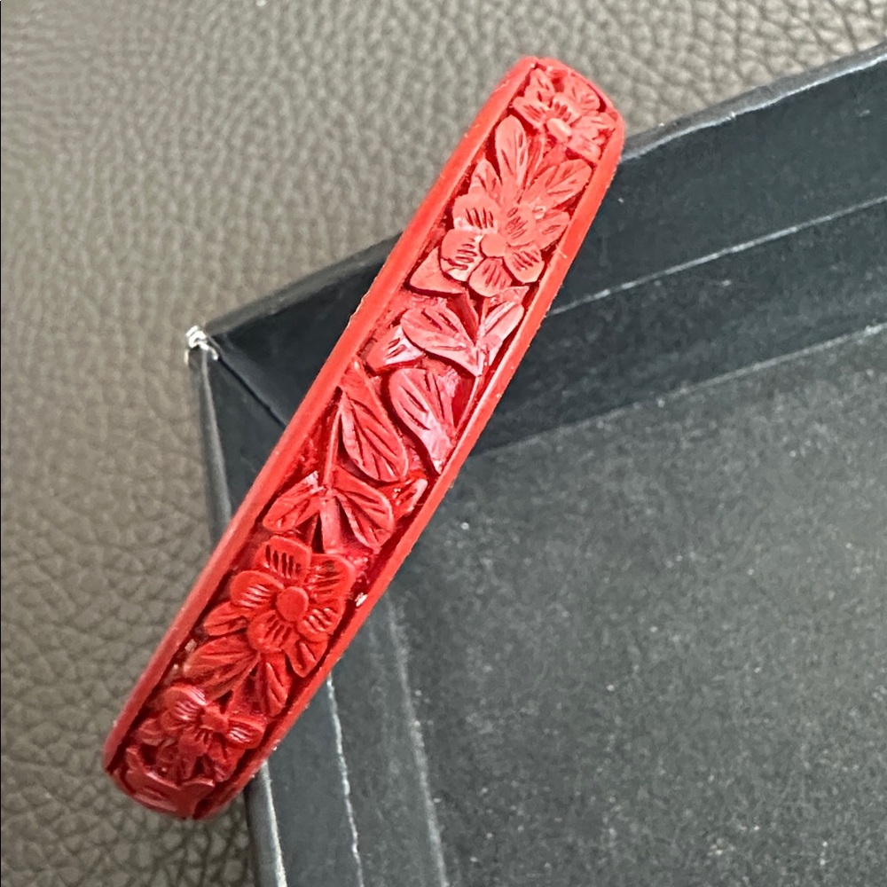 Vintage Hand Carved Cinnabar Bangle Bracelet